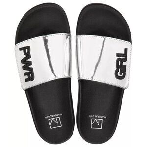 New MATERIAL GIRL‎ Paige Pool Slides in Silver - Size 10